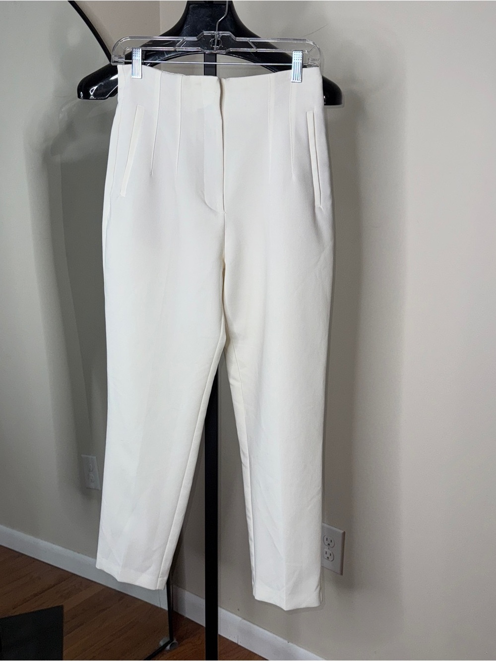 Zara High Waist Ivory White Trouser Pants Size M